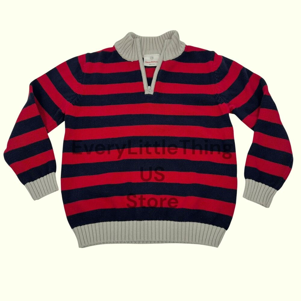 Hanna Andersson Boys 130 US 8 Sweater Combed Cotton Knit Striped Rugby‎ Preppy